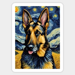 German Shepherd Dog Breed in a Van Gogh Starry Night Art Style Sticker